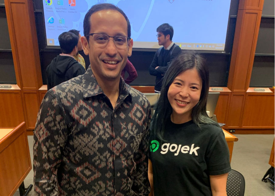 ゴジェック創業者のナディム・マカリム氏とLinaさん=提供