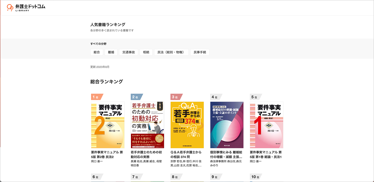 弁護士ドットコムLIBRARYのランキング画面
