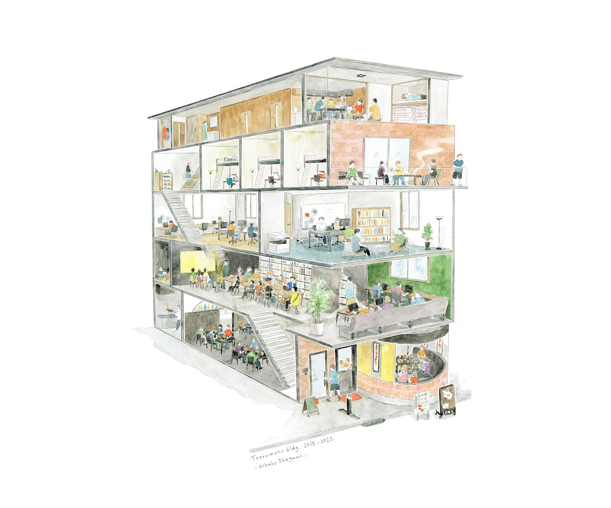 のちに購入する、弦本ビルのスケッチ(提供:弦本卓也さん、絵:池上里佳子さん)