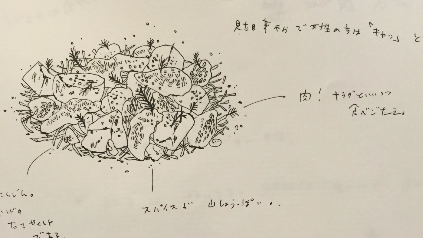 木元さんが店舗勤務時代にデザインした、メニューイラストのラフ